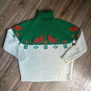 VTG Made in Korea Acrylic Knit Turtleneck Birds S? Ugly Christmas Sweater
